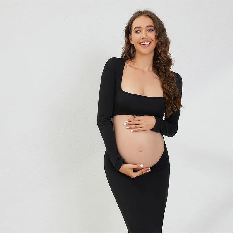 Vestido premamá elegante cuello cuadrado para fotos de boda - imagen 2