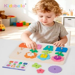 Puzle Montessori de madera con formas geométricas florales