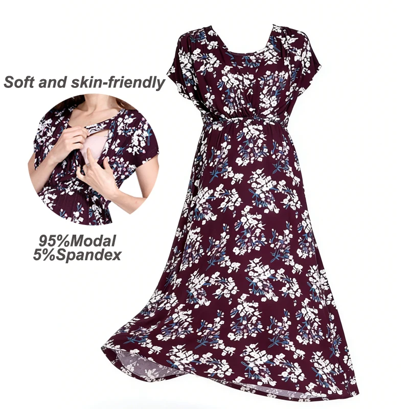 Vestido de lactancia floral de verano de manga corta premamá - imagen 4