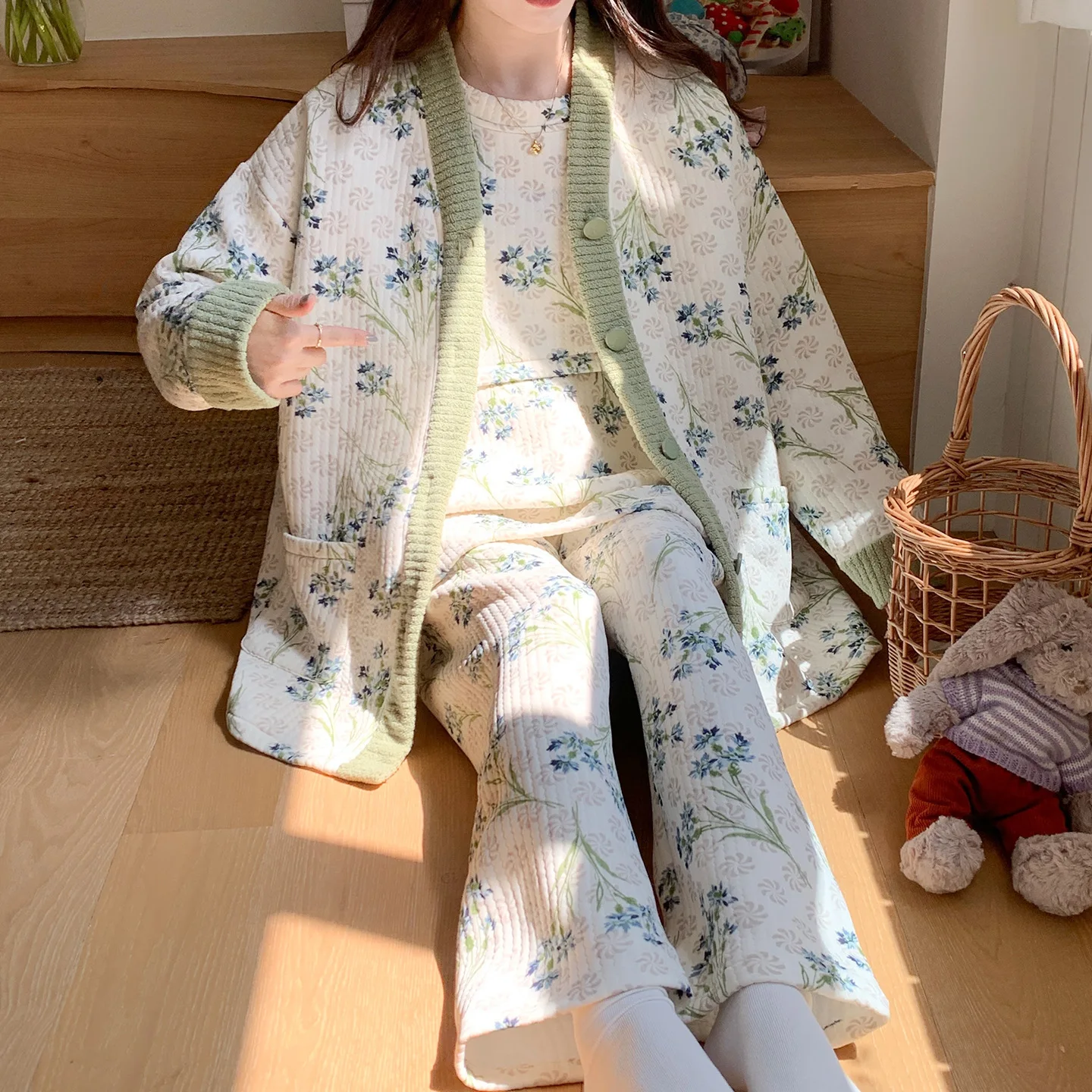 Pijama premamá acolchado de algodón grueso para invierno - imagen 3