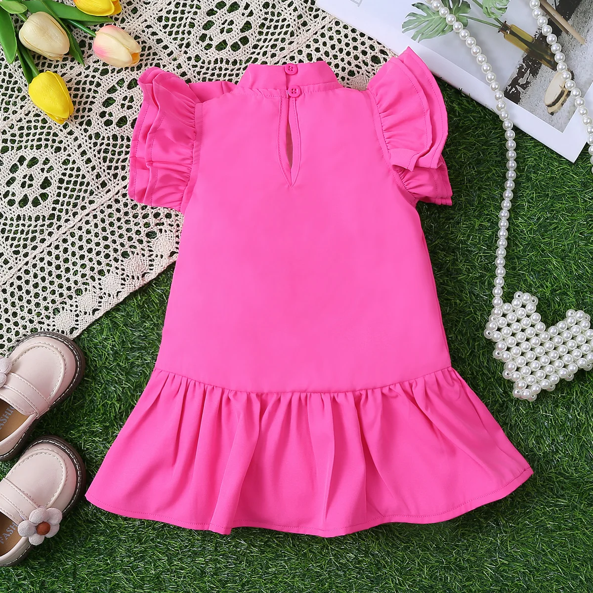 Vestido de princesa en encaje con mangas voladoras para bebé - imagen 2