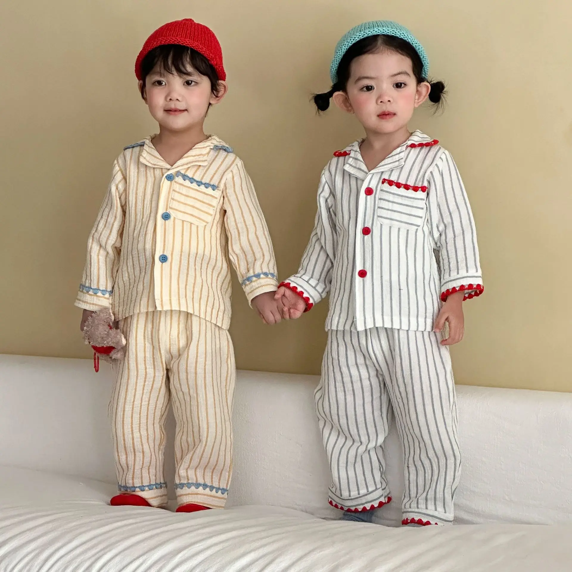 Conjunto pijama de rayas algodón suave para dormir infantil niños - imagen 3