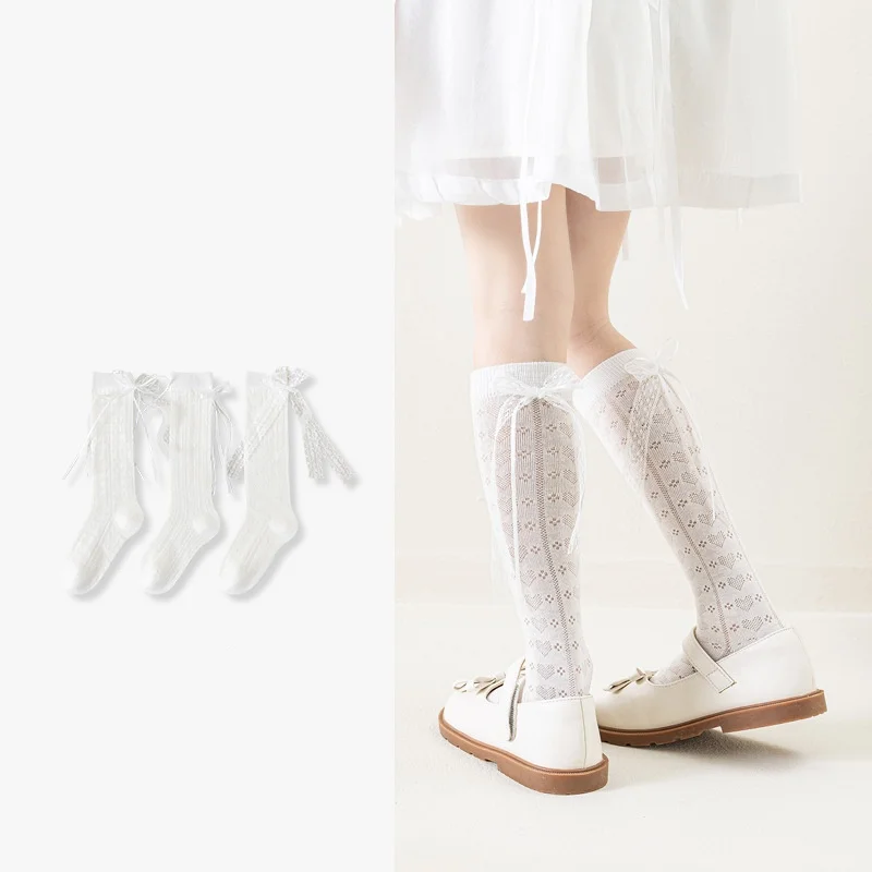 Calcetines altos finos y transpirables de malla para niñas princesa