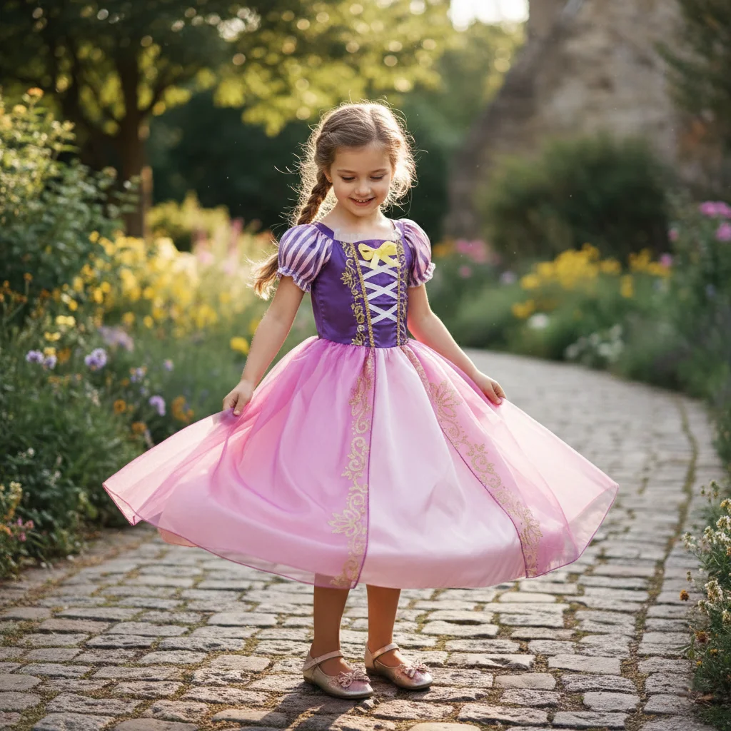 Vestido de princesa para niña rosa y morado con cintura ajustada - imagen 5