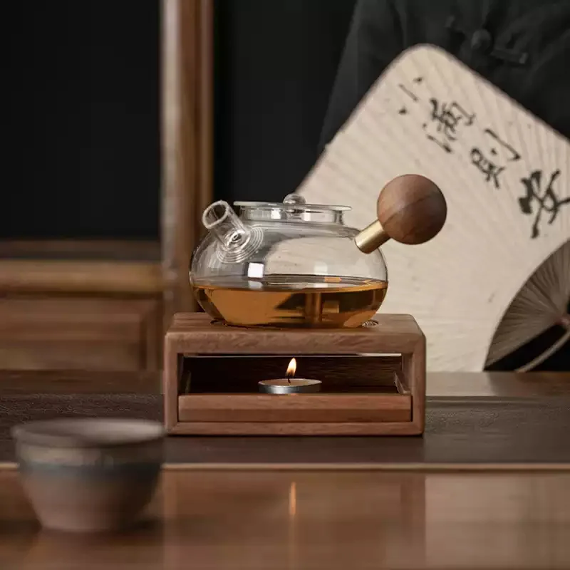 Calentador de tetera en madera elegante para té y decoración