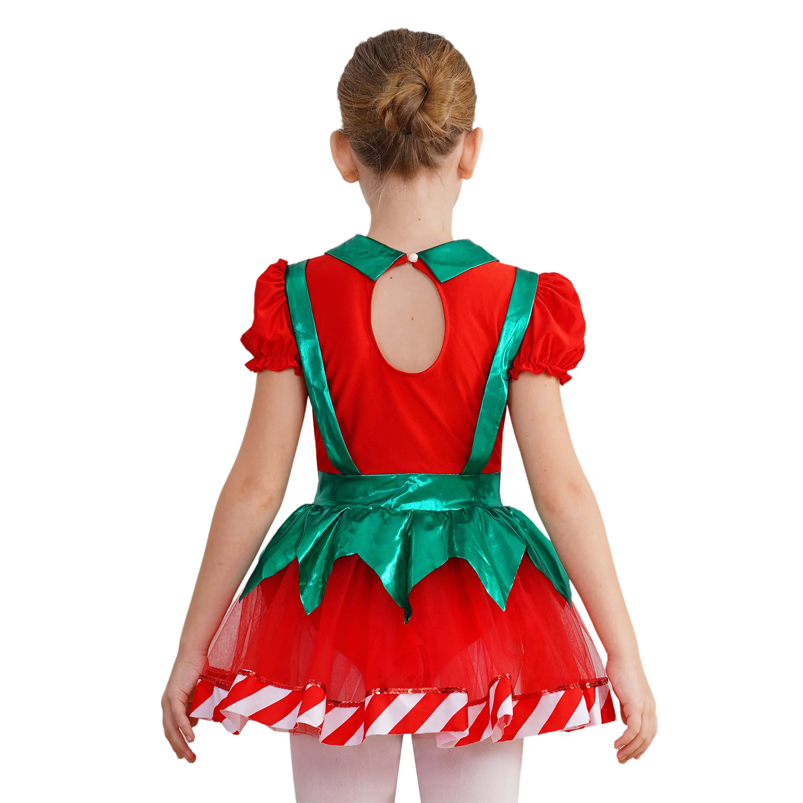 Disfraz de elfo navideño para niñas con tutú a rayas y lazo - imagen 5