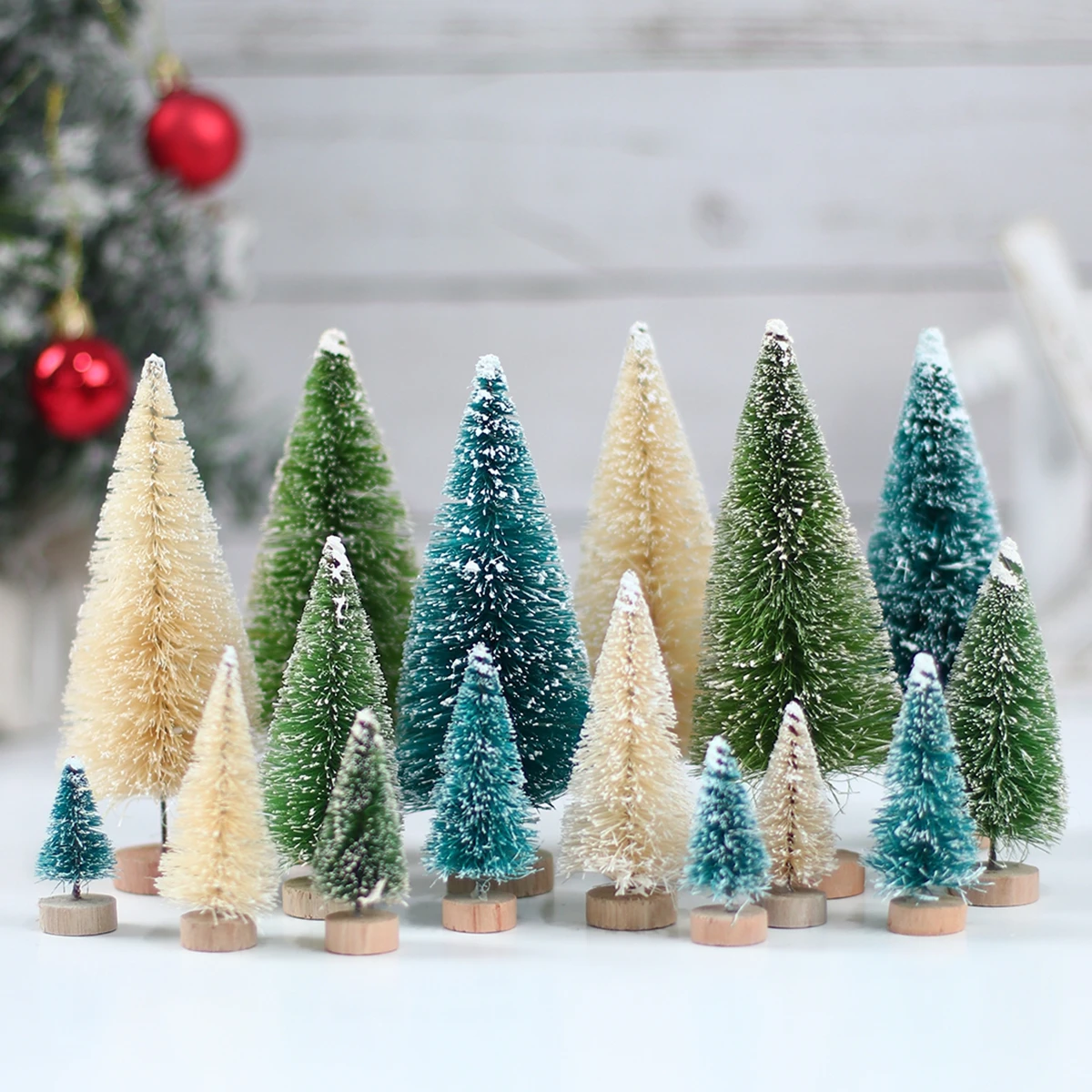 Mini árbol de Navidad de madera artificial de sisal para mesa - imagen 2
