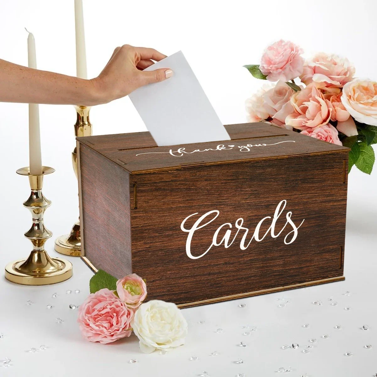 Caja madera para tarjetas regalo boda con cierre seguro lujoso - imagen 4