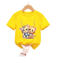 Camiseta infantil verano con estampado de gato - Manga corta