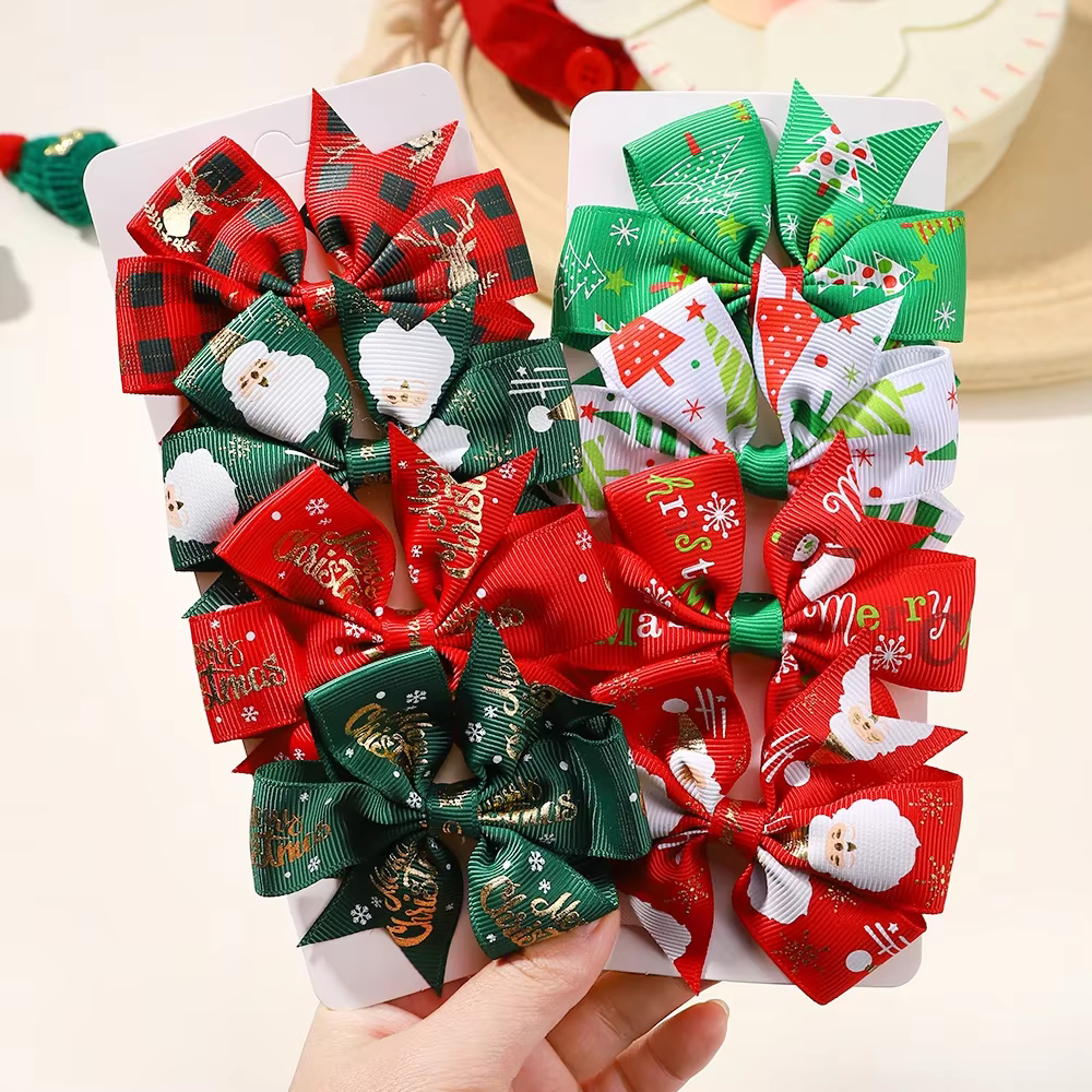 Pinzas pelo Navidad para niñas con lazos festivos - imagen 2