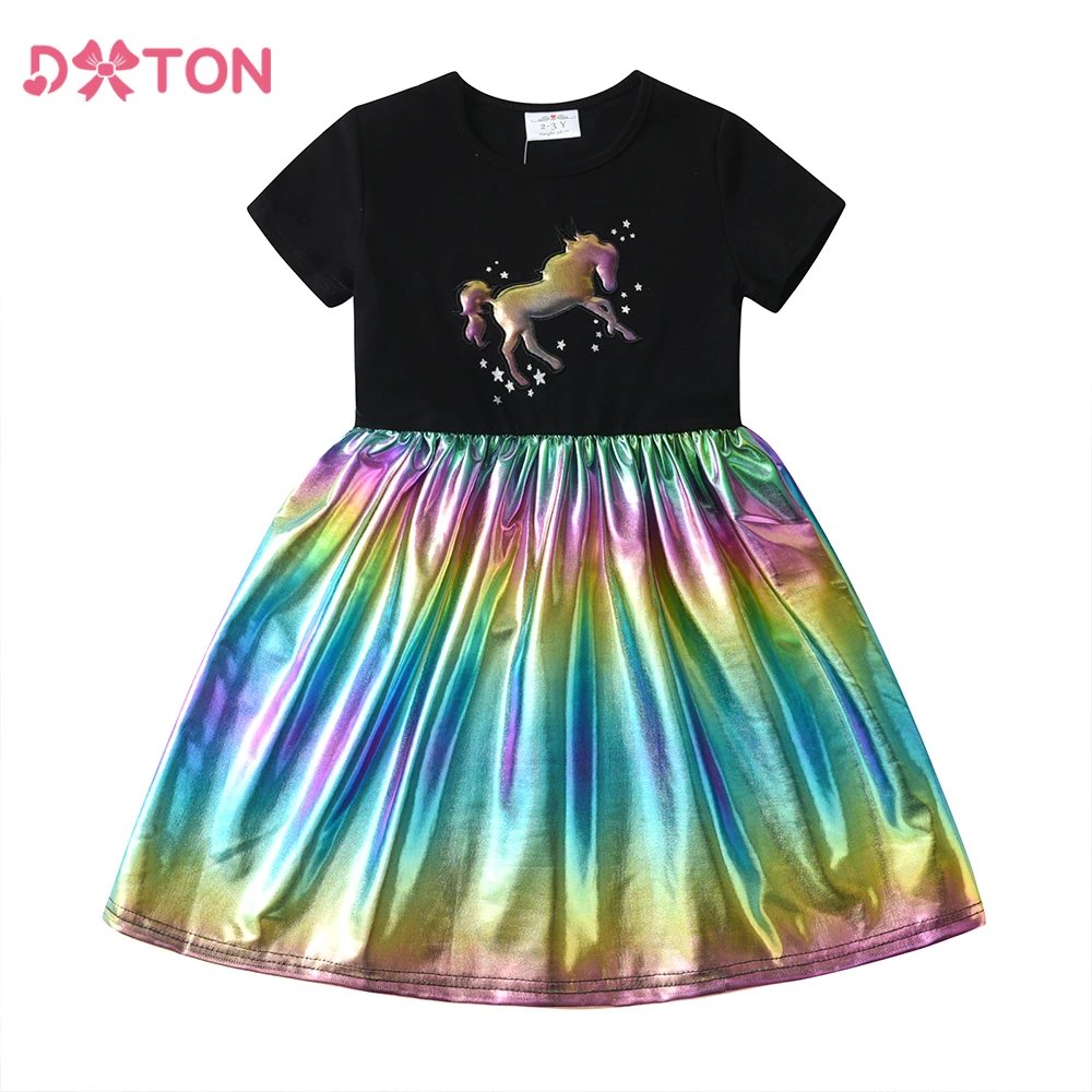 DXTON Vestido de algodón manga corta para niñas unicornio - imagen 2