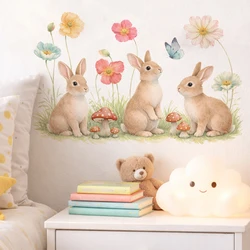 Pegatinas de pared conejo dibujos animados con flores