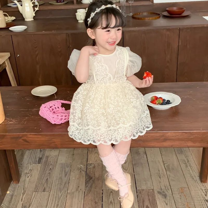 Vestido de encaje MILANCEL para niña – Elegante manga corta verano