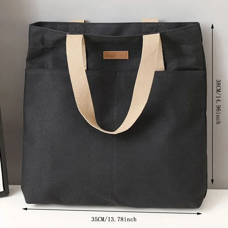 Bolso de lona de mano para mujer, sólido para libros y compras