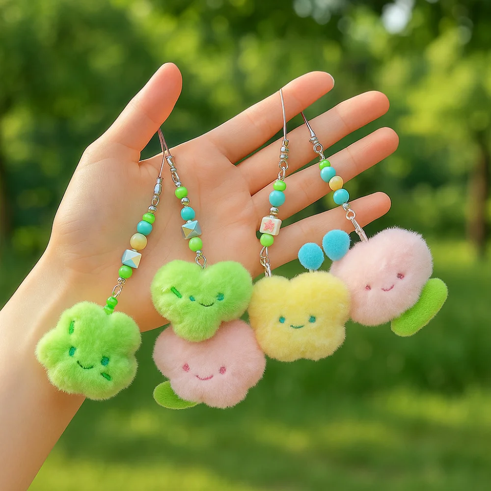 Llavero de peluche con letras y flores – tierno, original - imagen 3