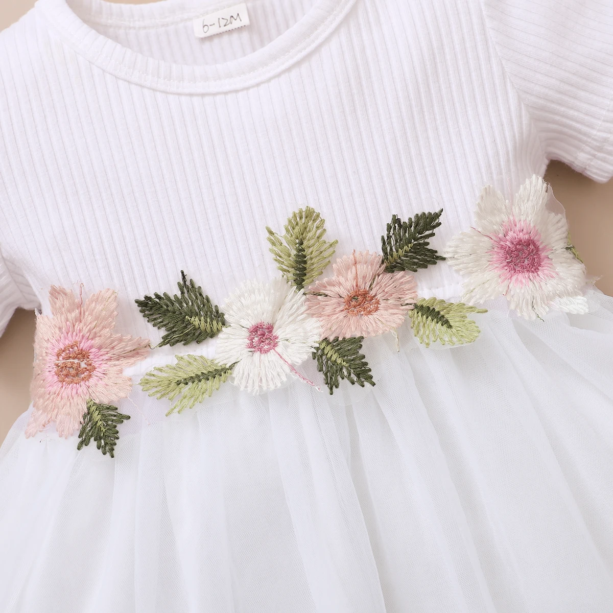 Vestido de fiesta niña tul con flores bordadas - imagen 4