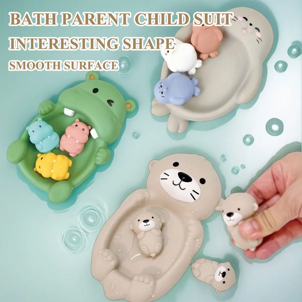 Set de bañera infantil con nutria flotante, sello y aros de juego acuático - imagen 4
