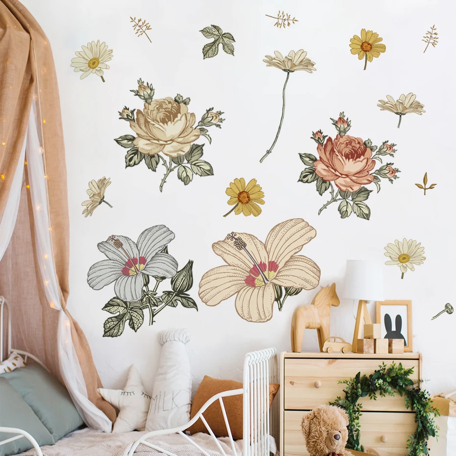 Pegatinas de pared vintage flores bohemias para dormitorio infantil - imagen 3