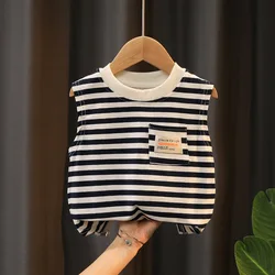 Conjunto verano algodón rayas para niños – Top sin mangas y pantalón corto