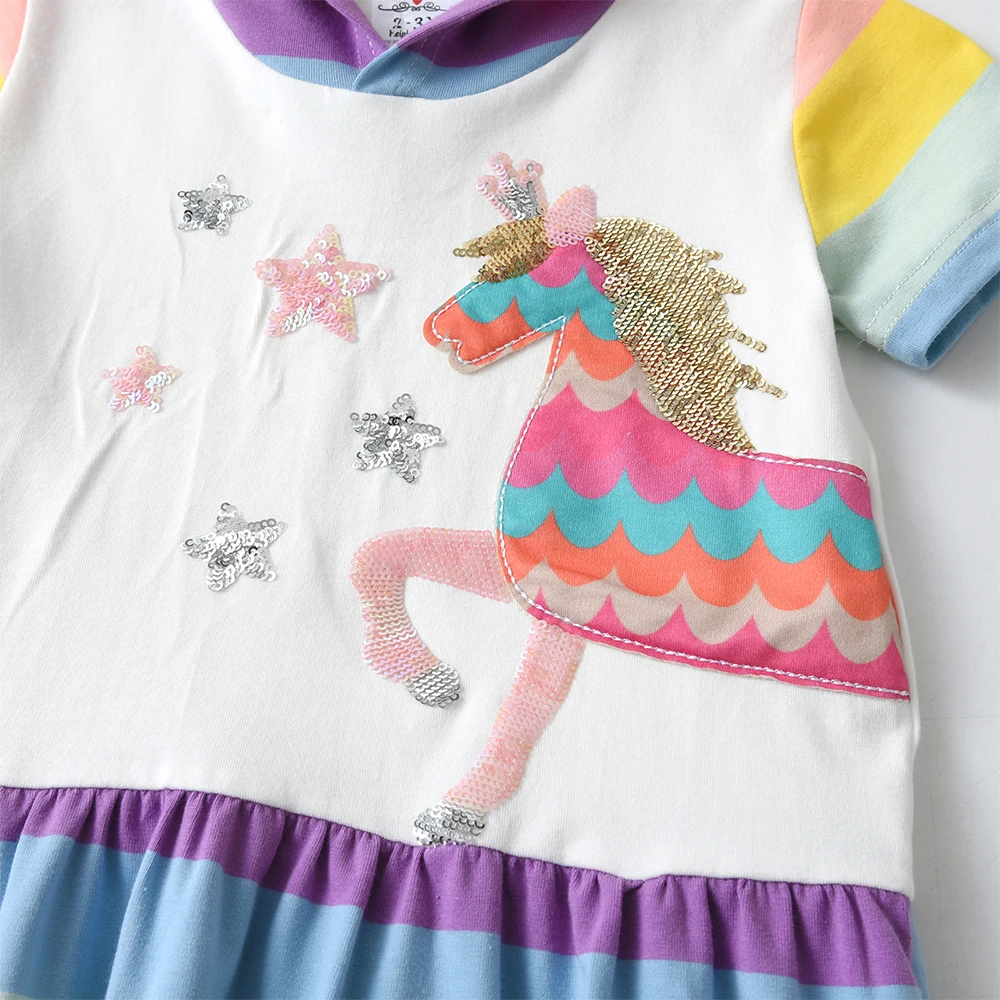 DXTON vestido de verano con capucha para niña – algodón unicornio - imagen 5