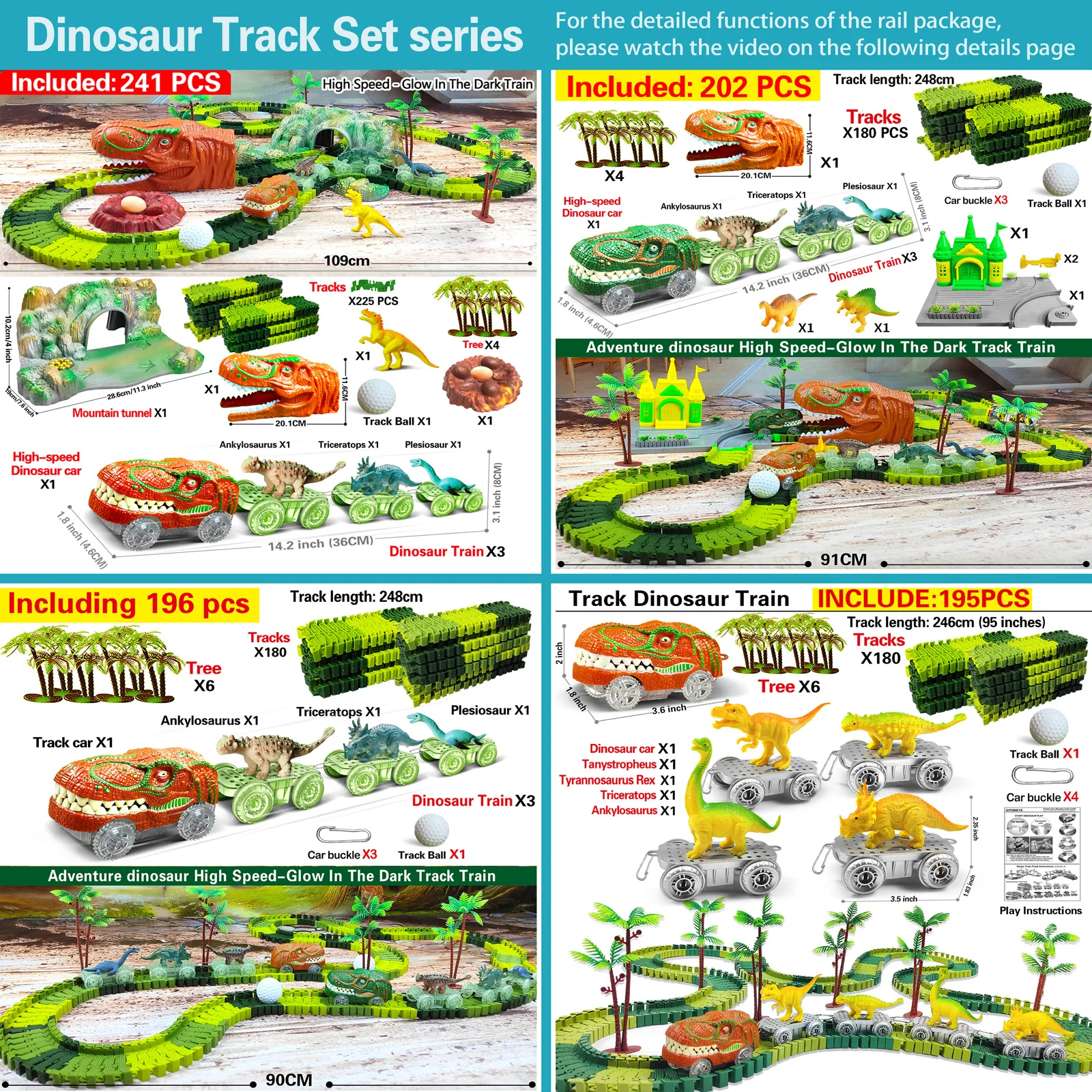 Juguete tren dinosaurio con pista flexible coche y carreras - imagen 2