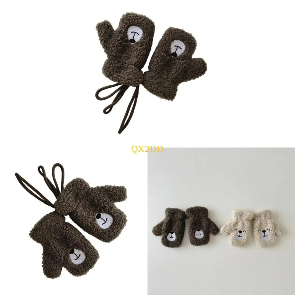 QX2D Guantes dedos completos lana de cordero para niños cálidos - imagen 5