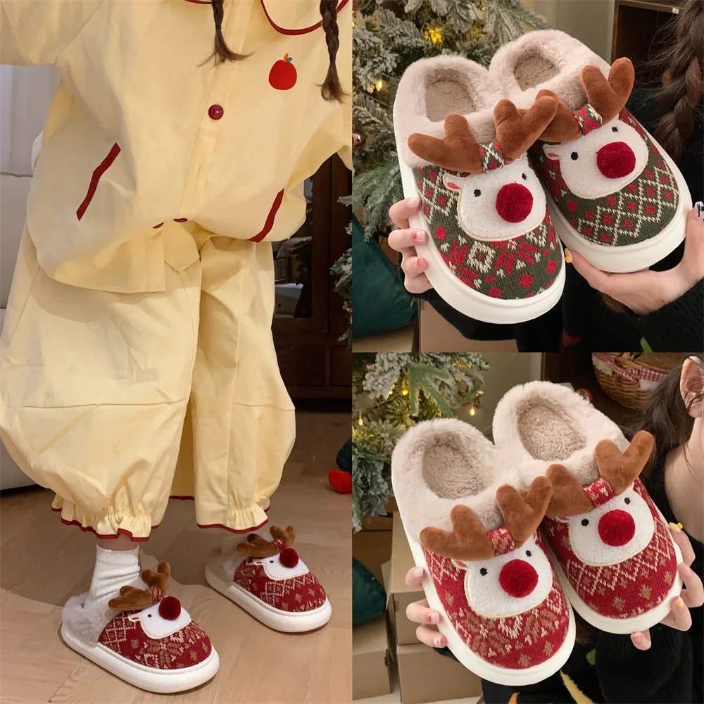 Zapatillas de casa mullidas antideslizantes con ciervo navideño - imagen 3