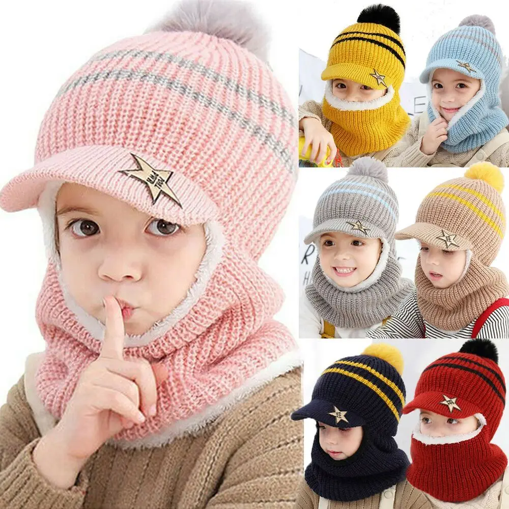 Gorro de lana para niños con pompón