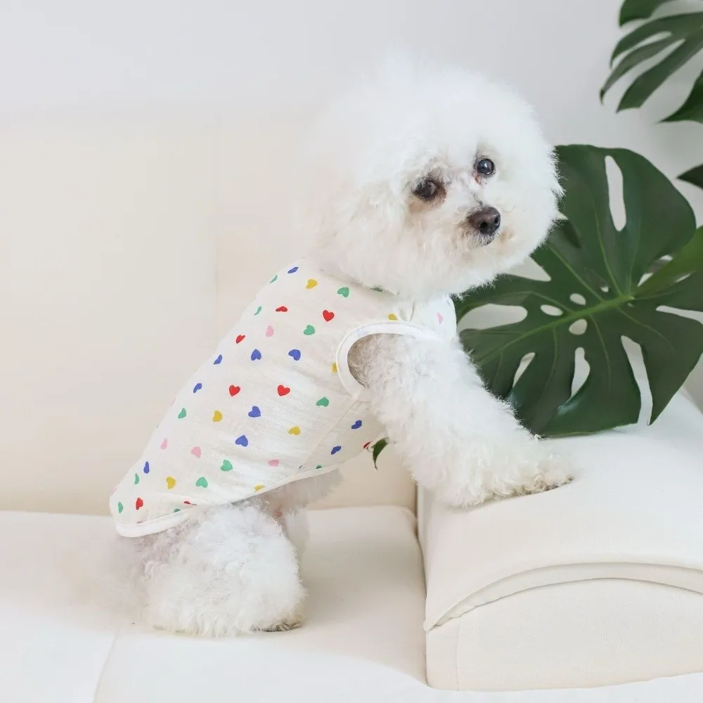 Camiseta para perro de algodón transpirable con estampado de corazones - imagen 2