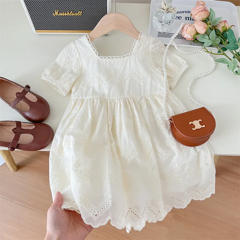 Vestido de manga globo hueca para niñas – Verano informal