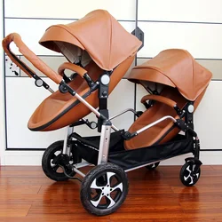 Shell Twins 2 en 1 Cochecito gemelar de lujo en cuero plegable
