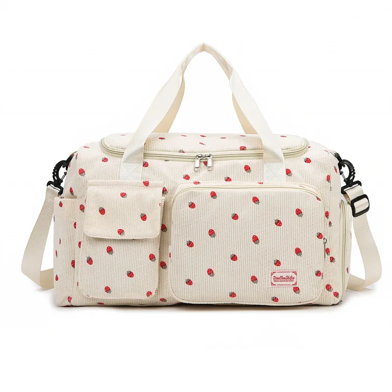 Bolsa de maternidad con fresas en pana, gran capacidad para pañales - imagen 4