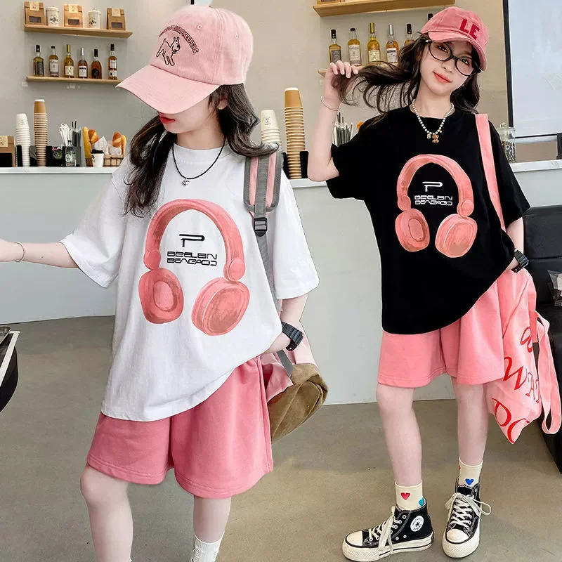 Conjunto veraniego de camiseta y shorts para niña con manga corta