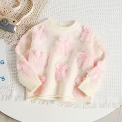 MILANCEL Jersey de punto para niña con estampado de oso y lazo