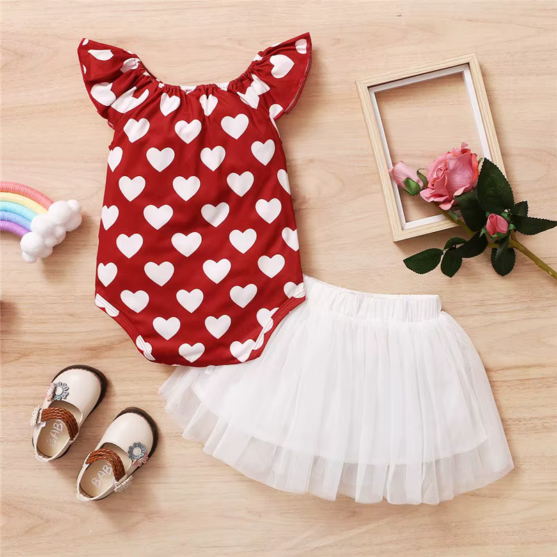 Pelele con falda estampada corazón para niña - Verano