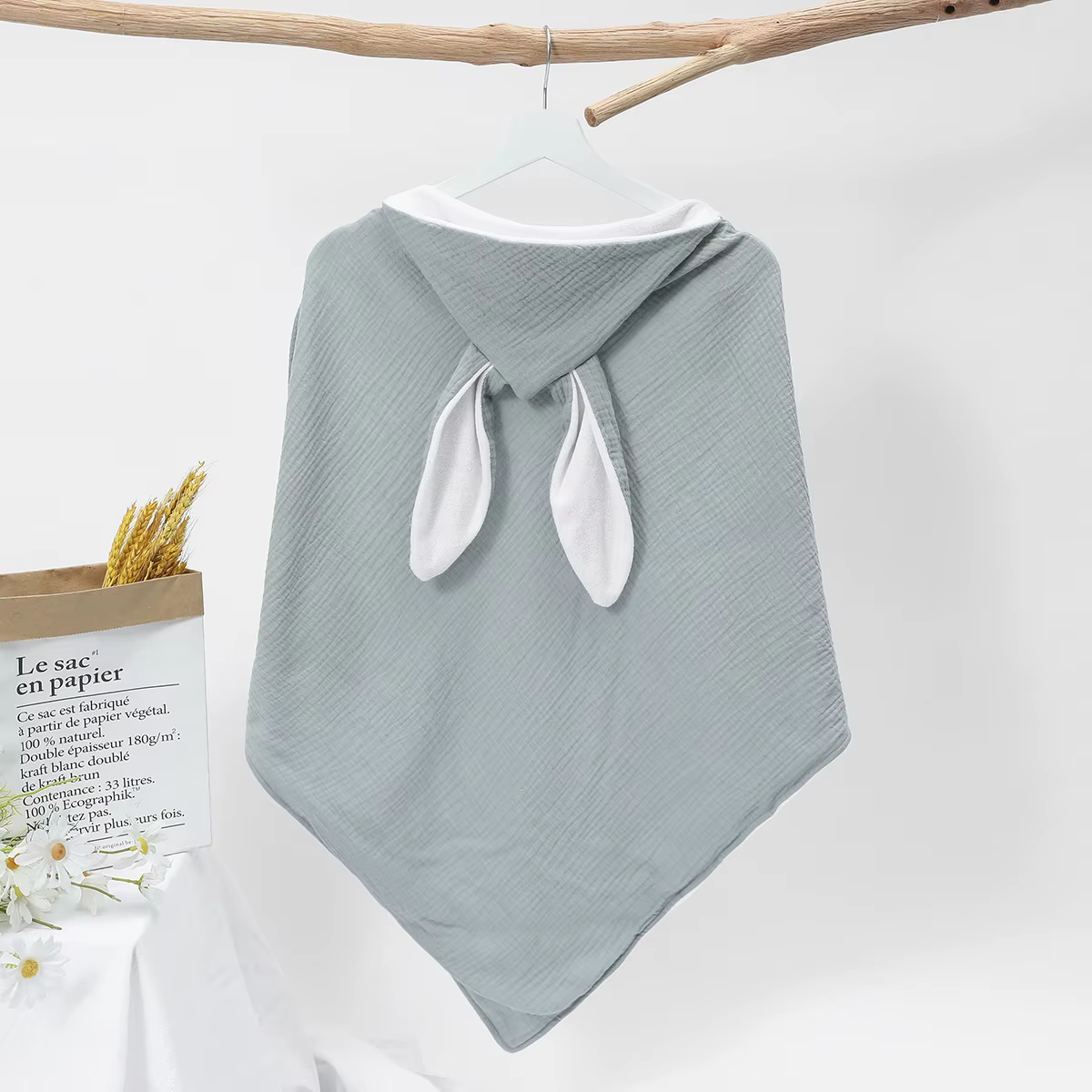 Toalla de baño con capucha orejas conejo para bebé