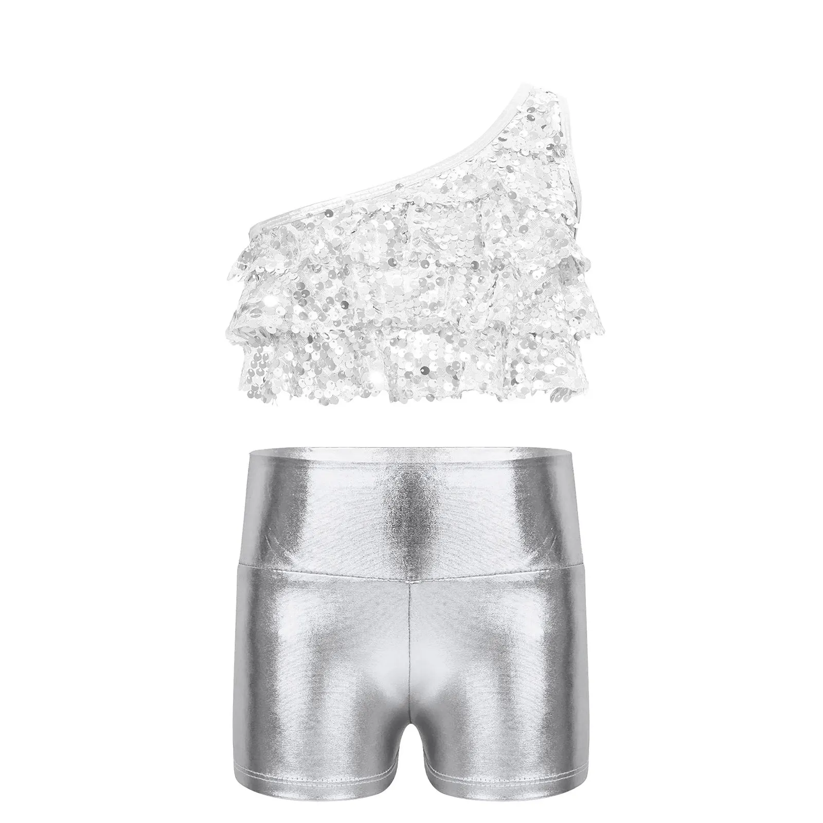 Conjunto danza jazz para niña con lentejuelas y top brillante