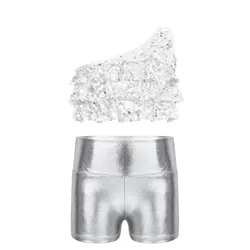 Conjunto danza jazz para niña con lentejuelas y top brillante