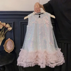 Vestido sin mangas de verano para niñas – Falda de tul con mariposa y lentejuelas