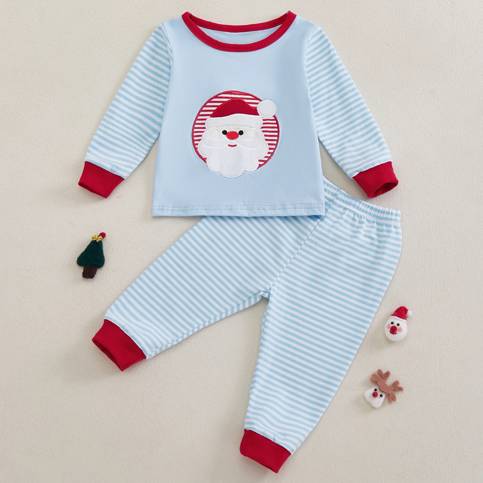 BeQeuewll conjunto navideño para bebé: sudadera y pantalón a rayas - imagen 4