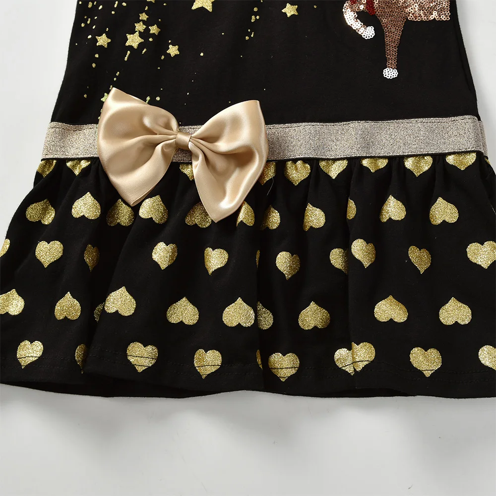 DXTON vestido de lentejuelas para niña con lazo dorado - imagen 5