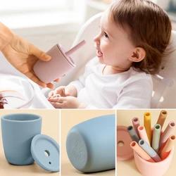 Taza bebé aprendizaje ergonómica de silicona con pajita anti derrames