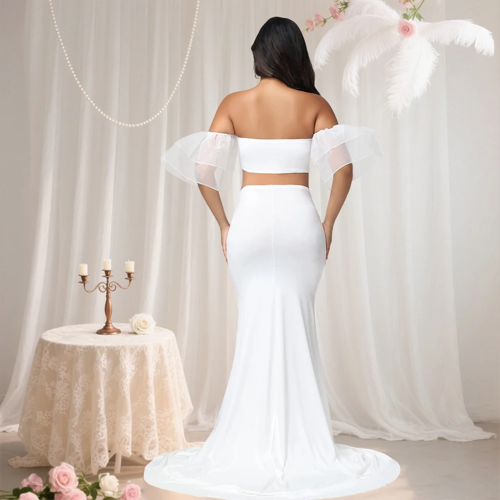 Conjunto maternidad blusa organza y vestido maxi sirena foto bebé