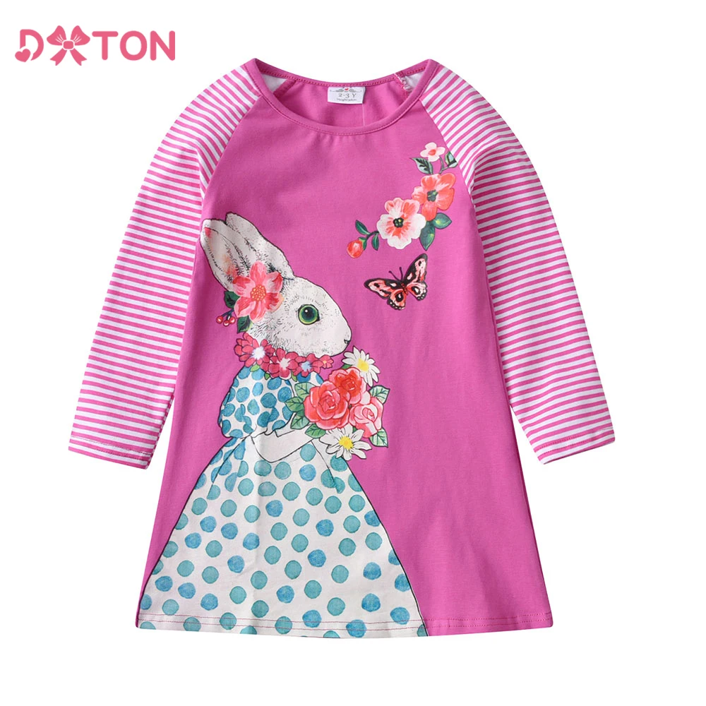 DXTON vestido de primavera para niñas con mangas rayadas y flores - imagen 2