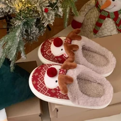 Zapatillas de casa mullidas antideslizantes con ciervo navideño