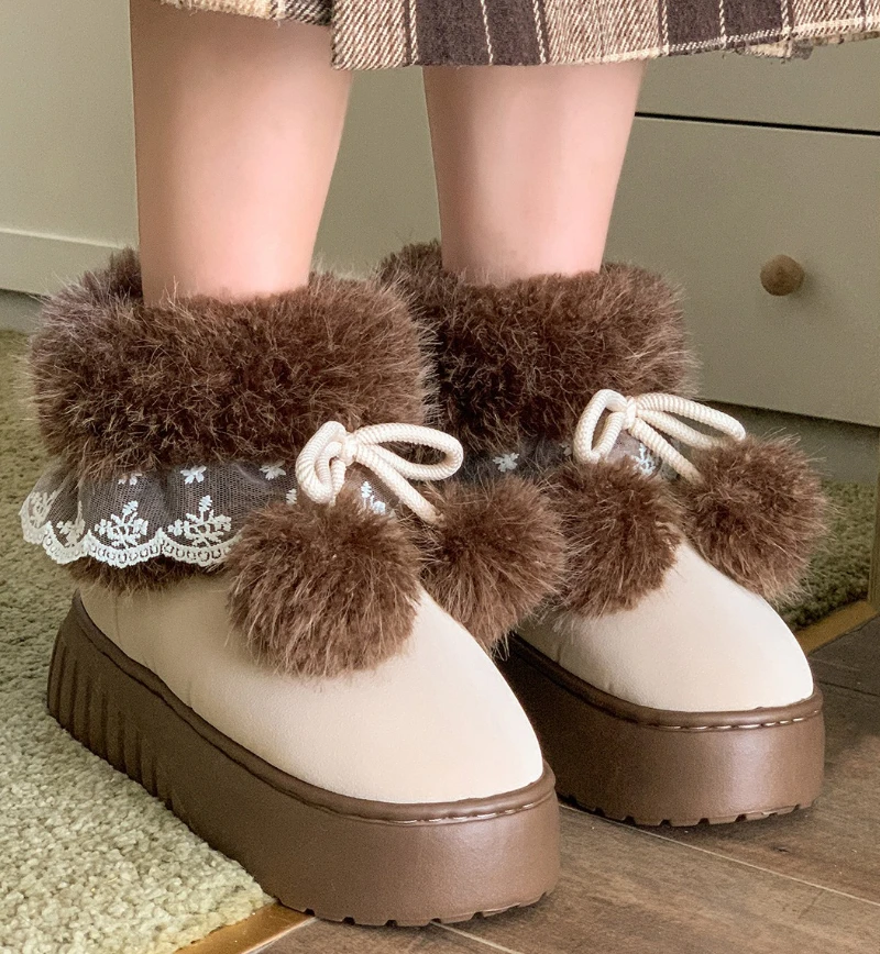 Botas de nieve de mujer con piel sintética, plataforma y suela gruesa - imagen 5