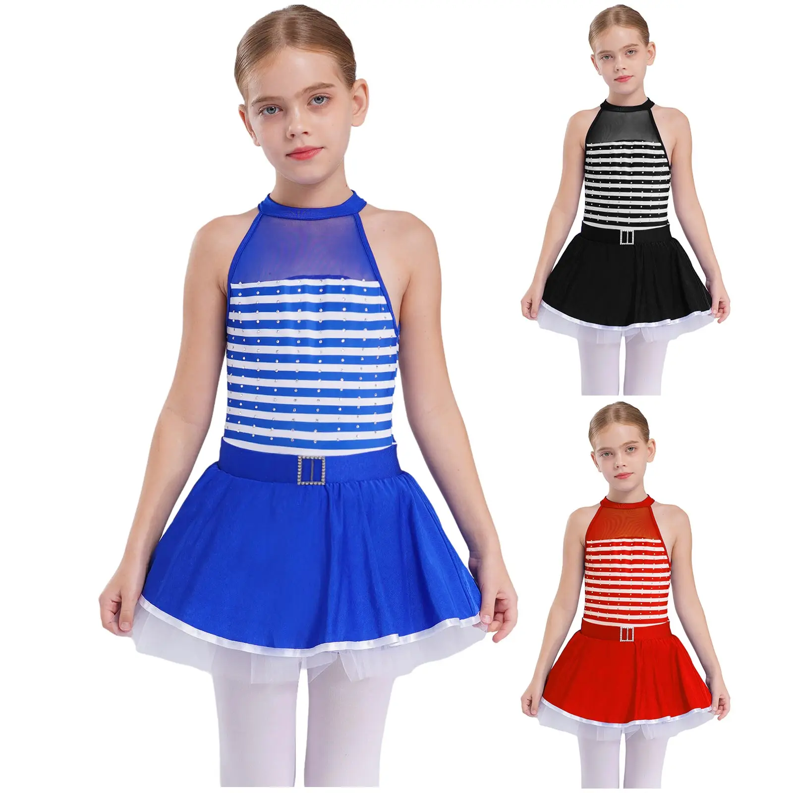 Vestido tutú de ballet de rayas con leotardo de malla transparente - imagen 2