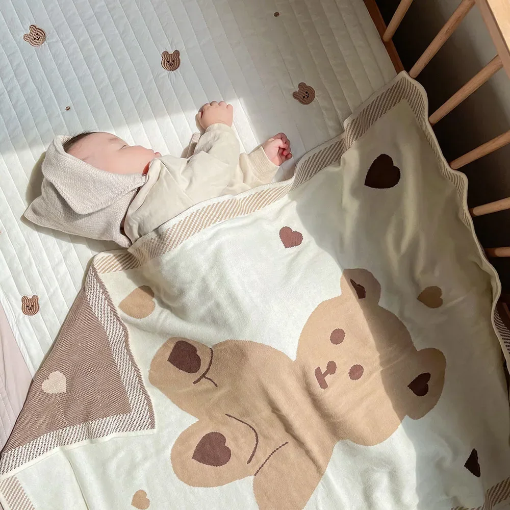 Manta bebé de punto con oso – Abrigo cálido invierno recién nacido - imagen 4