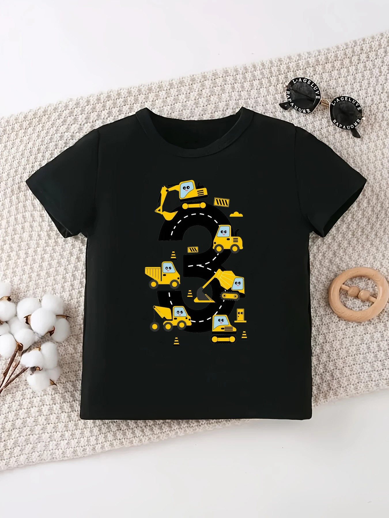 Camiseta infantil con estampado de excavadora para niño verano - imagen 3