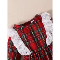Vestido Navidad niña rojo con encaje y cuadros festivo